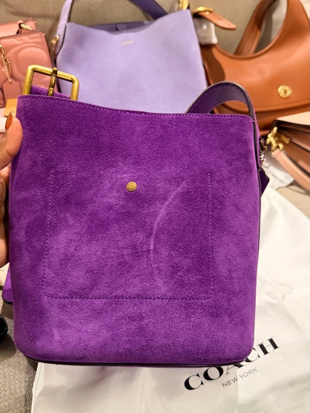 Coach Violet Suede Bleecker Bucket Bag 21 Shoulder Bag